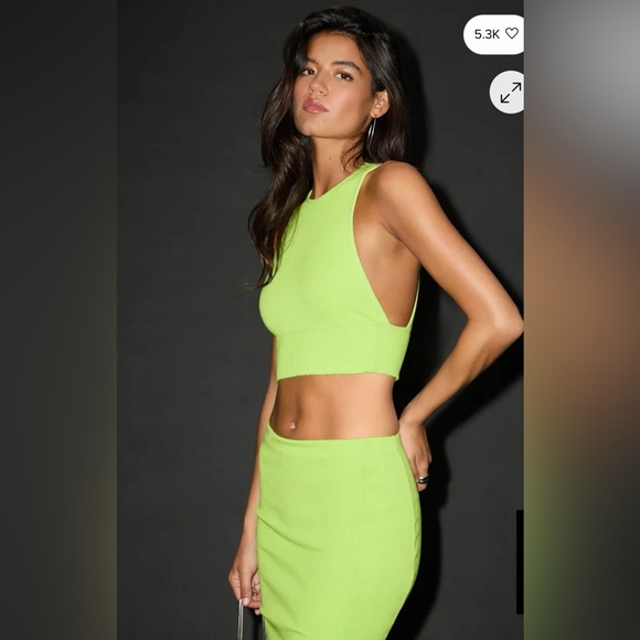 NWOT lulus Absolute Edge Lime Green Sleeveless Two-Piece Bodycon Midi Dress READ - Picture 2 of 11